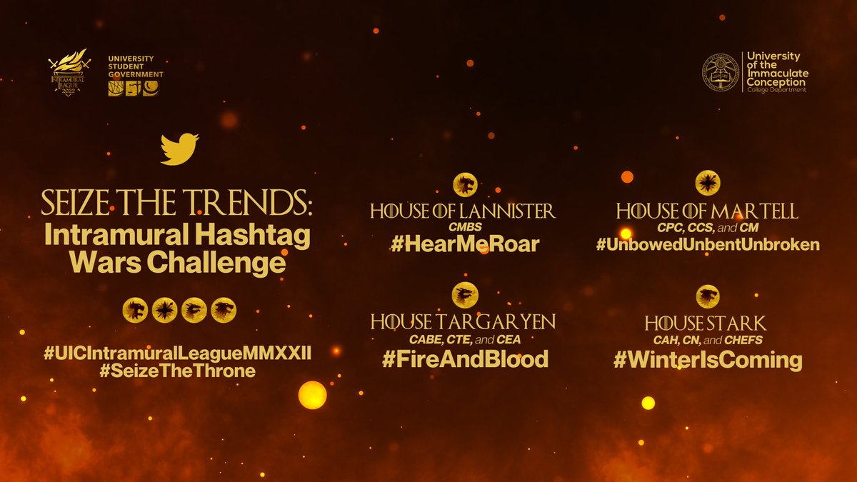 usguic's tweet photo. THE FINAL WAVE! | UICians, tweet NOW as we begin the round two of our Seize The Trends: Intramural Hashtag Wars Challenge until 8:30 PM tonight! 🔥⚔️

REPLY with your random tweet with the hashtags #UICIntramuralLeagueMMXXII and #SeizeTheThrone, along with your house tags! https://t.co/goeMfLfmyY