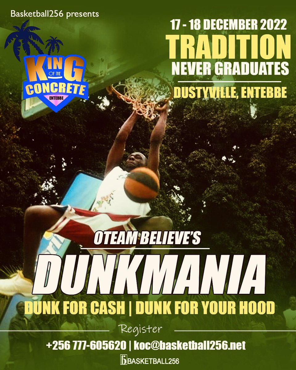 basketballug's tweet photo. #KingOfTheConcrete2022 ⌛️
December 17-18 ; Dustyville , Golf Course Basketball Court , Entebbe 🏖. A celebration of Uganda Basketball and Hoops Culture. 🔥 https://t.co/DOe6kRVrPH