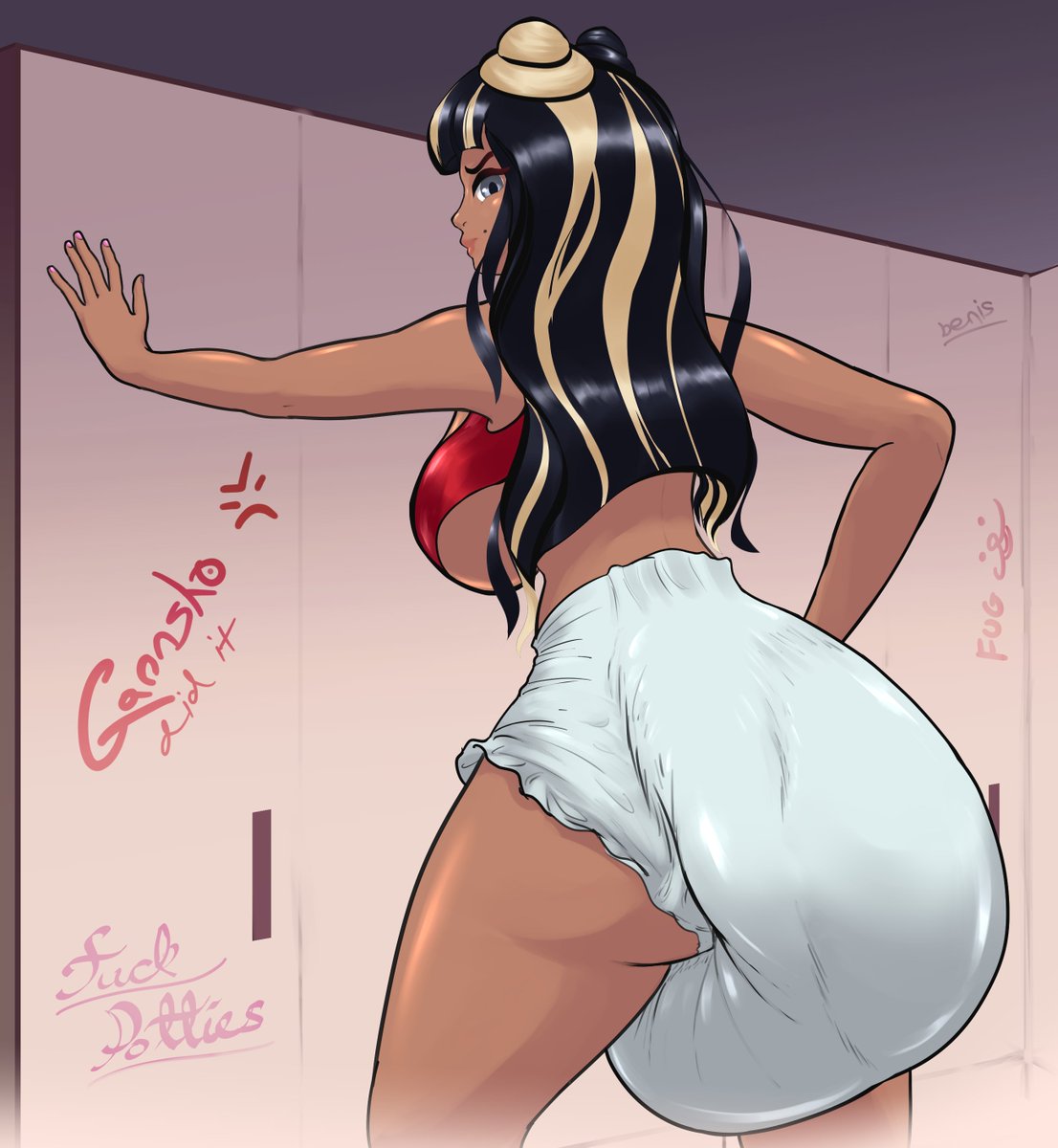 [Cheerleader Aisha]
Half of an art trade with Unchanged on FurAffinity. Go see their Samus pics :)
#abdl #DiaperArt