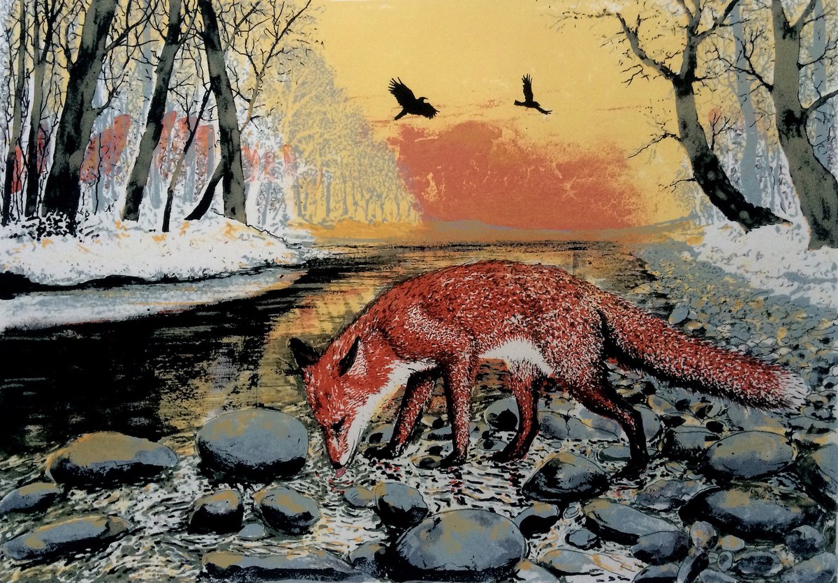 Feeling the chill but finding hot colours in a winter landscape. 'Winter Fox' #silkscreen #winter #winterwonderland #wintercolour #life #fox #snow #print #art #artoftheday #artdaily #artcollector #artwatchers #artcollector #artaddict #artonline #artbuyers #artlovers #artforsale