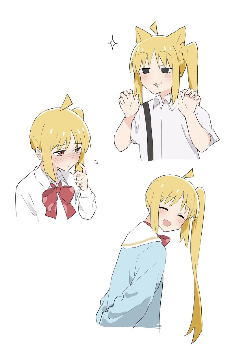 ijichi nijika 1girl blonde hair side ponytail shirt white shirt blush bow  illustration images