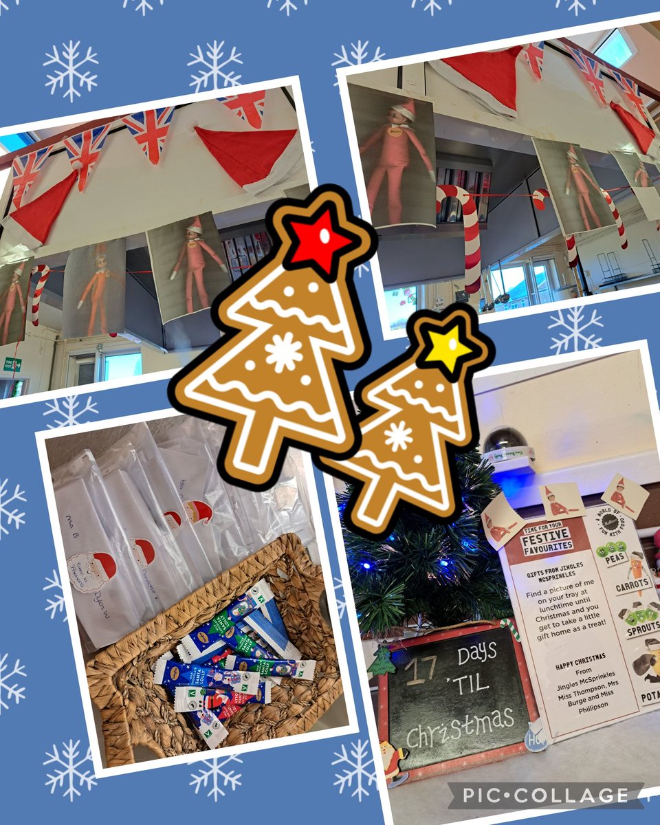 Jingles was a bit cheeky on Thursday and redecorated the kitchen. To say sorry he helped Miss Thompson write 185 Christmas cards for all the children and give out some treats to our lucky plate winners! @mellorscatering @Juliehorrocks3 @ElaineL11697085