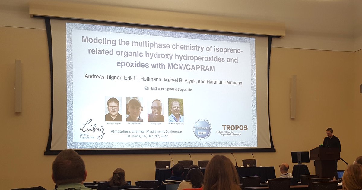 H_Herrmann24's tweet photo. And one more fm this week's Atmospheric Chemical Mechanisms conference #ACM in Davis, CA, https://t.co/kQ2dsU6AQj: Yesterday, Friday, Andreas Tilgner of @TROPOS_eu #ACD presented on a new #CAPRAM modeling of #Isoprene-related oxidation products
#Atmochem #Multiphasechemistry https://t.co/DuVghF1hM6