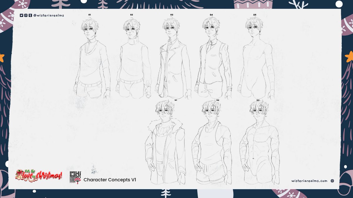 WisteriaRealms's tweet photo. Here are some sketches of Celyn &amp; Jordan, the protagonist and love interest of For the Love of Christmas! 

❄️ Artist: @hiroshiartist

#visualnovel | #WinterVNJam | #indiegame | #lgbt https://t.co/aeo9dU63C2