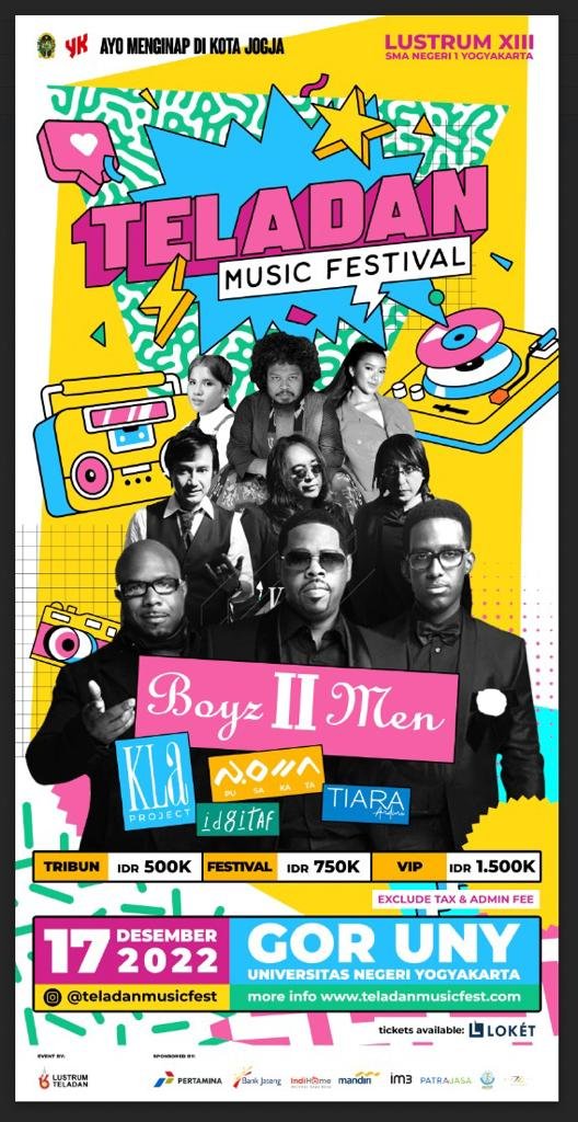 Tanggal 17 Desember 2022 jangan lupa ke Teladan Music Fest guys. Ada Boyz Il Men.
teladanmusicfest.com
Lustrum Teladan
#Boyziimen