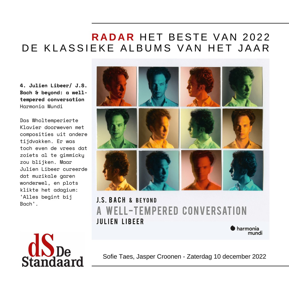 Charming news to start the weekend : <a href="/destandaard/">De Standaard</a> included my Bach extravaganza to their "Albums of 2022" list 😊 👇
standaard.be/cnt/dmf2022120… 
J.S. Bach and Beyond... 💿 lnk.to/WTCLibeerTW #audiophile 🎄 #kerstgeschenk #ideecadeau #ChristmasGift