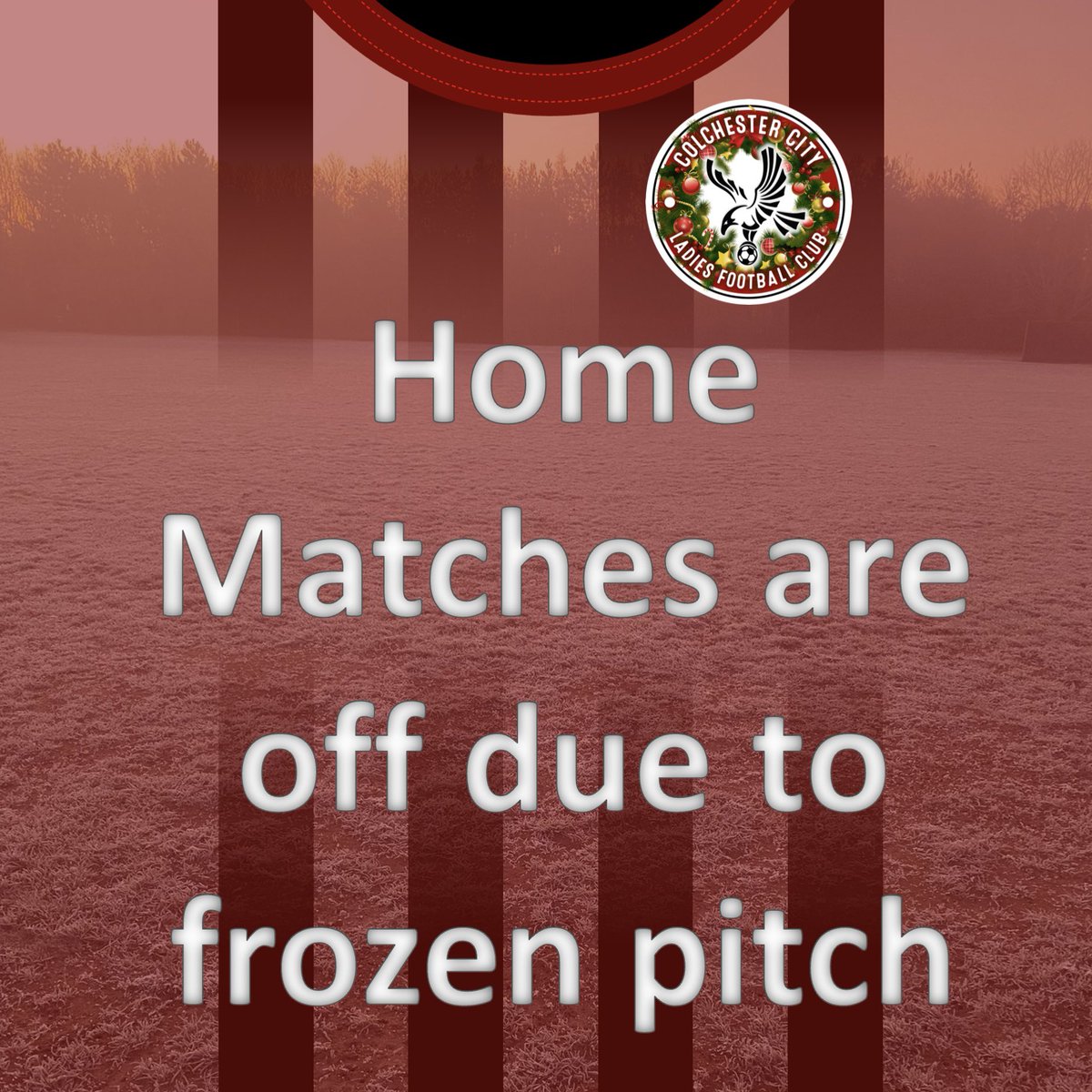 ❄️❄️❄️ Weekend Match Update ❄️❄️❄️

Following a pitch inspection at Boxted, King George Field and the forecast not expecting to raise above -1C tomorrow, the HOME matches tomorrow are being called off due to a frozen pitch.

🦅❤️🖤 #Eagles #colcity