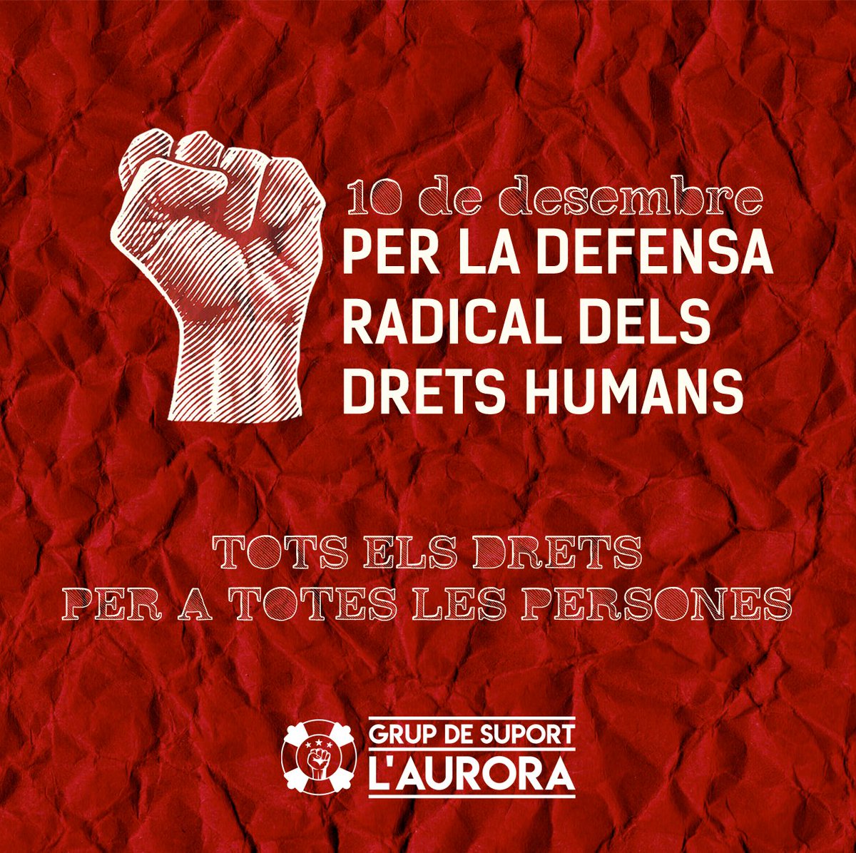 10 de desembre, per la defensa radical dels drets humans.
December 10, for the radical defense of human rights.
aurorasuport.org/10-de-desembre…

#DiaDelsDretsHumans #DiaDeLosDerechosHumanos #WorldHumanRightsDay