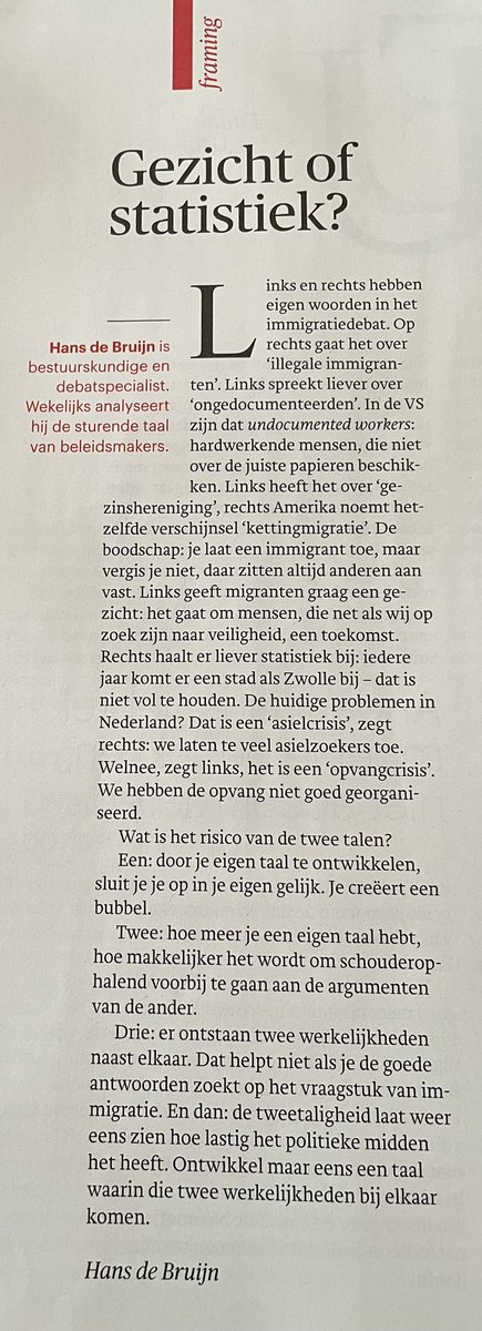 GuidoRijnja's tweet image. Links geeft migranten graag een gezicht, rechts haalt de statistiek erbij: riskant, maar: is er nog een taal van het midden? Hans de Bruijn in Trouw: