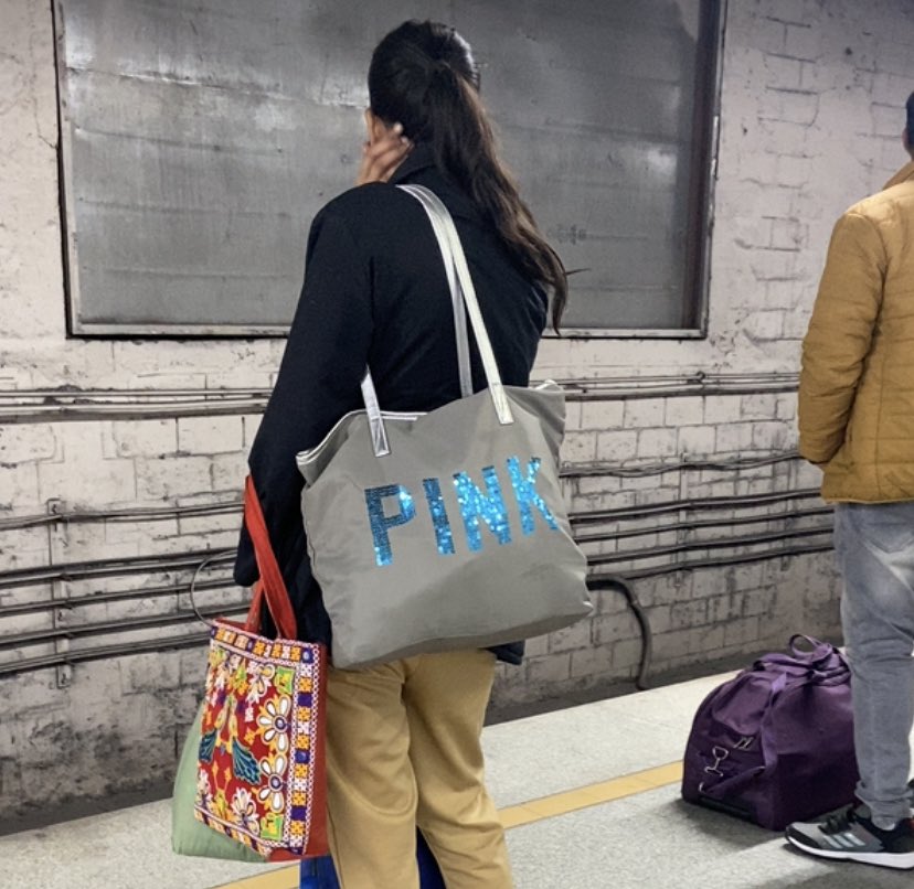 math dealer✍️ on X: Pink written on a grey bag with blue colour