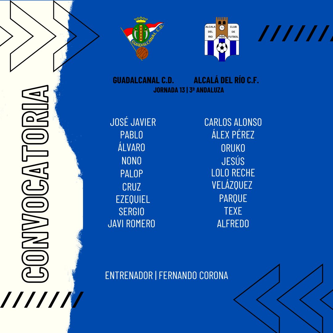 alcala_rio's tweet photo. #CONVOCATORIA | JORNADA 13

Los encargados para tratar de traerse una nueva victoria. ¡Vamos chavales! 🙌🏻🔜

#AlcaládelRíoCF🔵⚪️ https://t.co/NT0ckirhdb