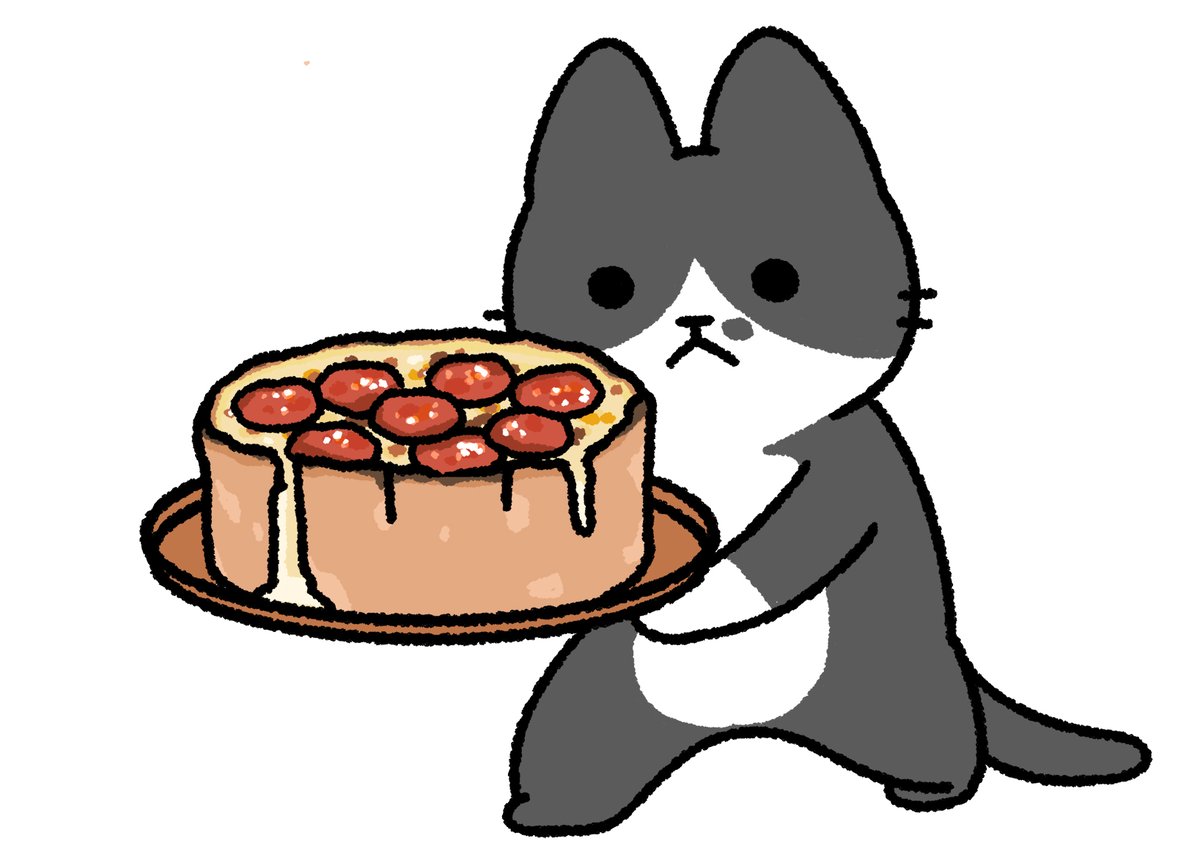 「夜食にシカゴピザを持ってくる猫 」|pandaniaのイラスト