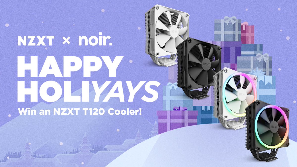 Happy #Holiyays! 💜

<a href="/NZXT/">NZXT</a> and @TheNoirNetwork have teamed up to bring you 7 days of giveaways!

Today's giveaway is a chance to win 1 of 4 NZXT T120 air coolers!

TO ENTER:

1. FOLLOW @TheNoirNetwork &amp; <a href="/NZXT/">NZXT</a>
2. LIKE + RETWEET
3. COMMENT: What is your dream holiday destination?