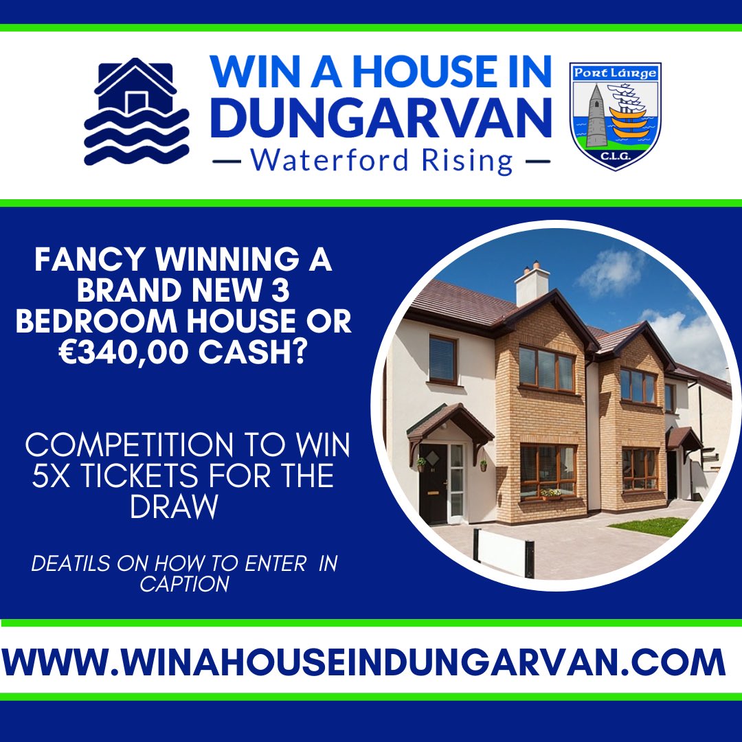 Fancy winning 5 Tickets worth €500 to the Win A House in Dungarvan Draw? To enter: 1Follow @winahouseindungarvan  2Share this post to your story 3Tag a friend in the comments below For more information on the @winahouseindungarvan draw check out winahouseindungarvan.com