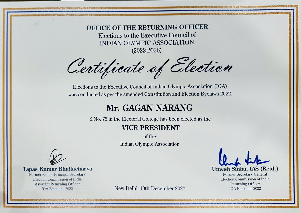 gaGunNarang's tweet photo. As an athlete I have been driven by passion, as an administrator it won’t be any different. Being a part of the panel to run IOA will just be an opportunity to translate several goals into destination. Look forward to all your support and suggestions. 
Together we win! https://t.co/UwgPJNAbdg