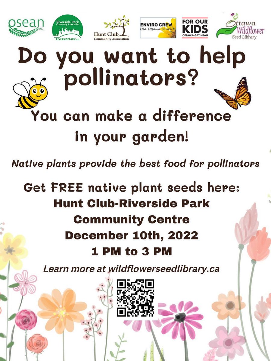 Join us today at the Ottawa Wildflower Seed Library!

Winter is coming, but we can still plan for our a colourful spring and summer! Don't miss this opportunity to pick your favourite native local flower seeds. 🌻🌹🌷🌼🌺