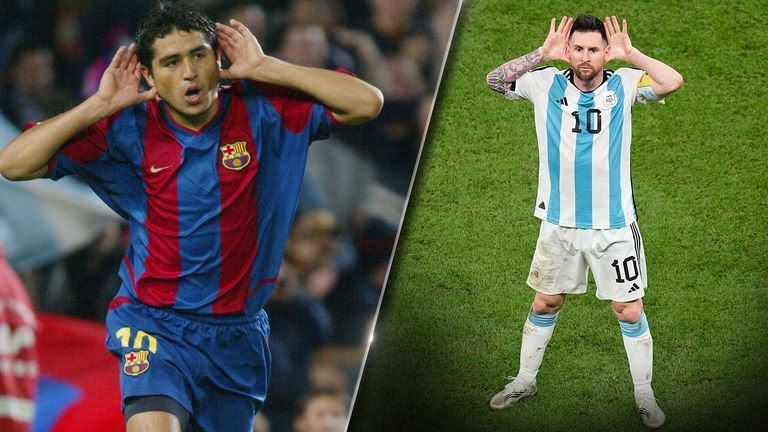 Superbe clin d'œil de Messi à Van Gaal...au bon souvenir de Riquelme !
#FIFAWorldCup #Messi 
#ARGNED #Qatar2022