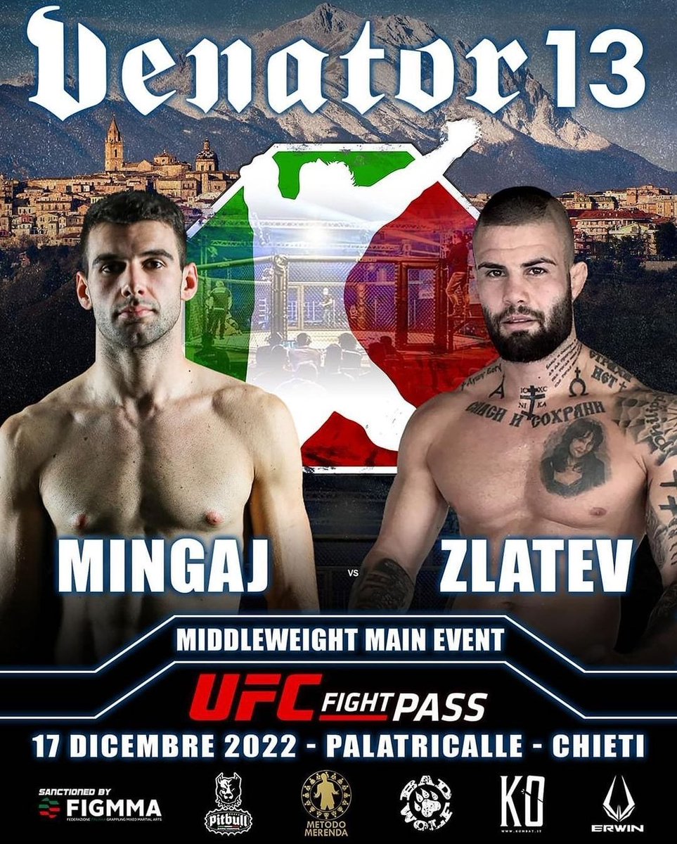 FabioOnofriH's tweet photo. BREAKING: Venator FC just announced that Mario Mingaj (3-0) will headline #Venator13.
He'll face Nikola Zlatev (4-5). The Bulgarian is so far the most experienced test for Mario, who is atm the best Italian prospect in the heavy divisions. https://t.co/qlOE4YjhXw