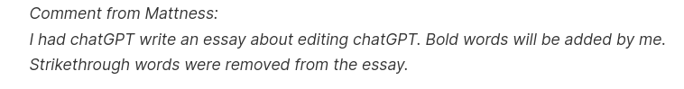 META WRITING with ChatGPT: Using chatGPT to show you how to edit chatGPT essays. A 🧵 on editing the output

mirror.xyz/0xCc5DD964665b…