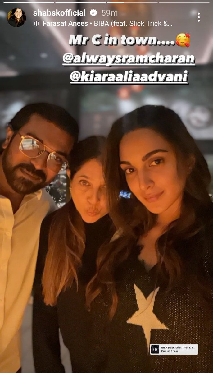 Ram 🚁 (@hereforamcharan) on Twitter photo Mr C in town....🥰
<a href="/AlwaysRamCharan/">Ram Charan</a> <a href="/advani_kiara/">Kiara Advani</a>
Bollywood producer <a href="/Shabinaa_Ent/">SHABINAA KHAN</a> via Instagram story! Mr C in town....🥰
<a href="/AlwaysRamCharan/">Ram Charan</a> <a href="/advani_kiara/">Kiara Advani</a>
Bollywood producer <a href="/Shabinaa_Ent/">SHABINAA KHAN</a> via Instagram story!