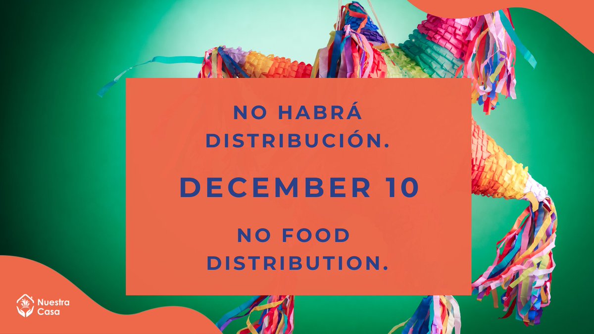 So our volunteers and employees are able to celebrate the holidays and spend time with families and friends, we will not have food distribution on December 10.