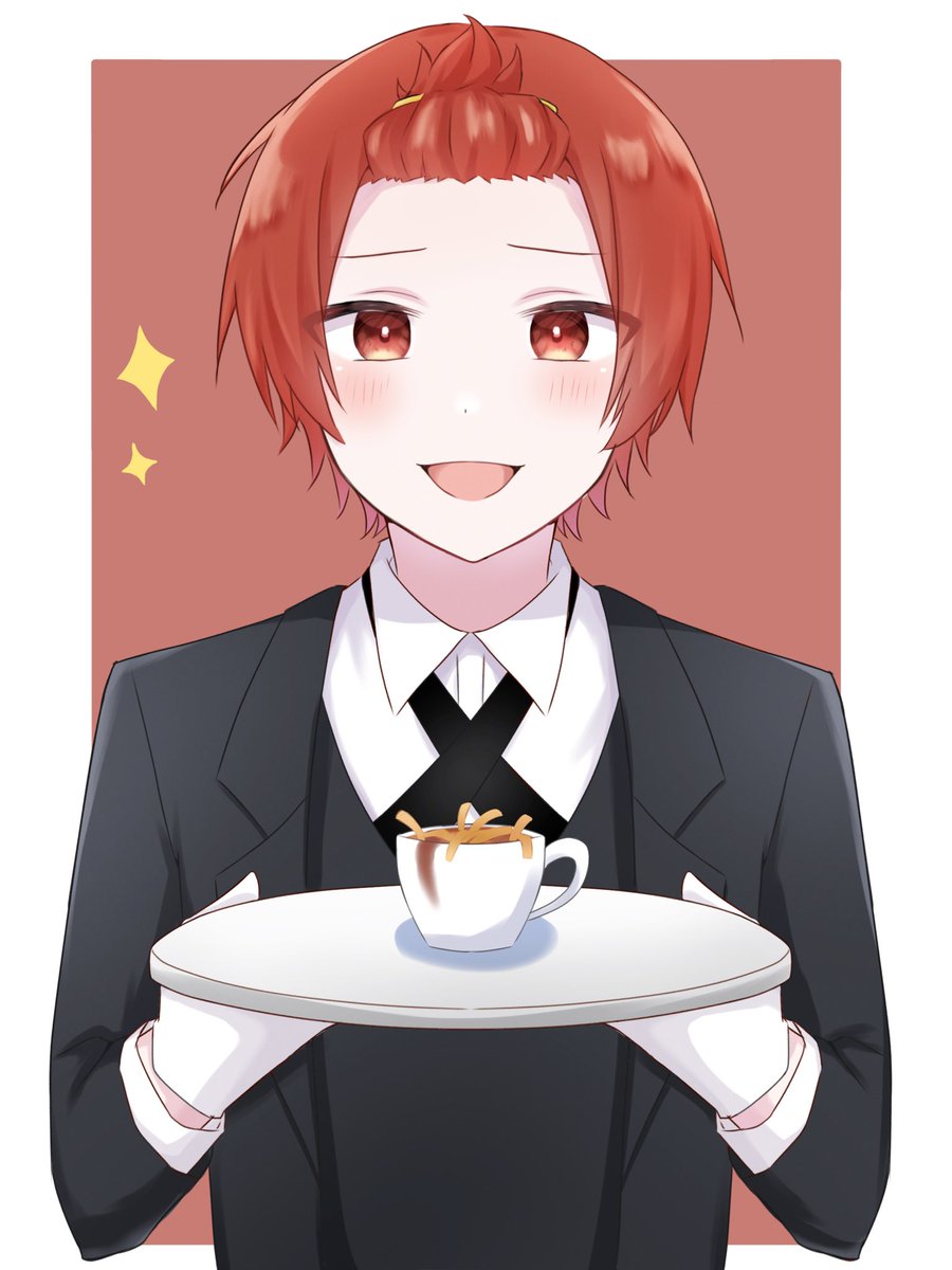 butler male focus cup 1boy solo bangs pinned back white gloves  illustration images