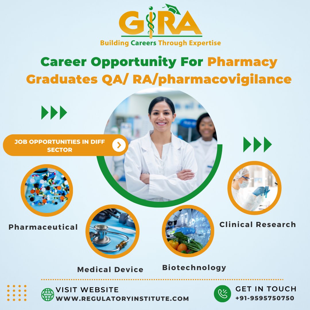 Better Career Opportunity For Pharmacy Graduates QA/ RA/pharmacovigilance?
For more info visit:bit.ly/2VE4hzB
#pharmacist #pharmaceuticalcareer
#medicaldevices
#medicaldevicemanufacturing
#pharmaceuticalindustry
#pharmacovigilanceindustry
#Pharmacovigilance