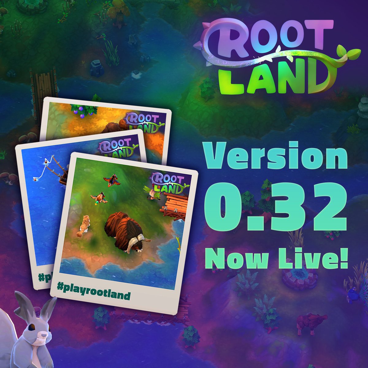 playrootland's tweet photo. Version 0.32.0 now live in the App Store and Play Store!

0.32 contains a brand new Photo Mode! Take pretty pictures and complete daily picture challenges. Also in the update are a couple of new animals, balancing of food requests, and event maps can now be watered! https://t.co/Lgrt511sbP