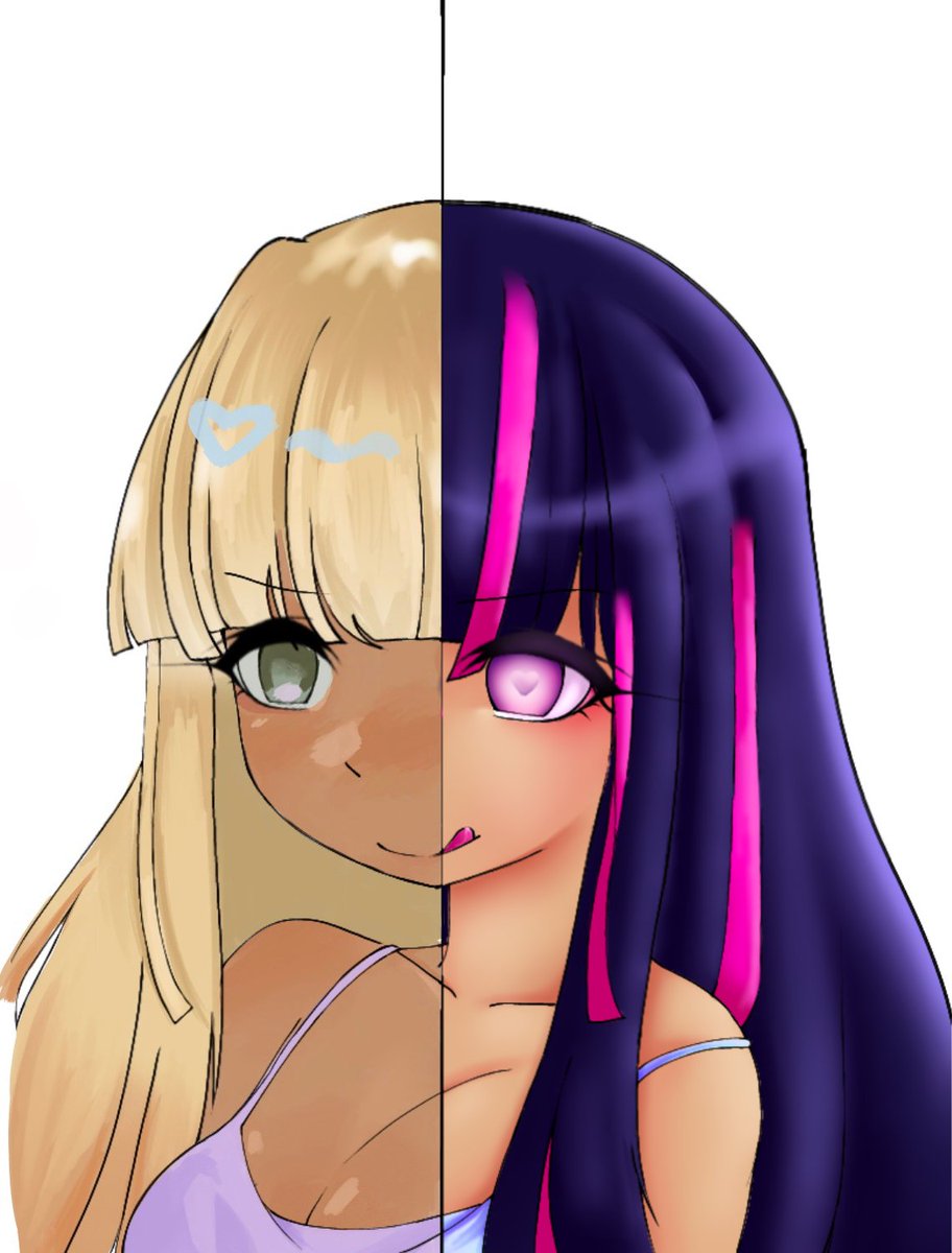 mogegaka's tweet photo. half and half colouring with the boyfriend! art and oc is mine ^^ whos do you like more?

#art #arttrend #splitart https://t.co/VTXy4eWCDM
