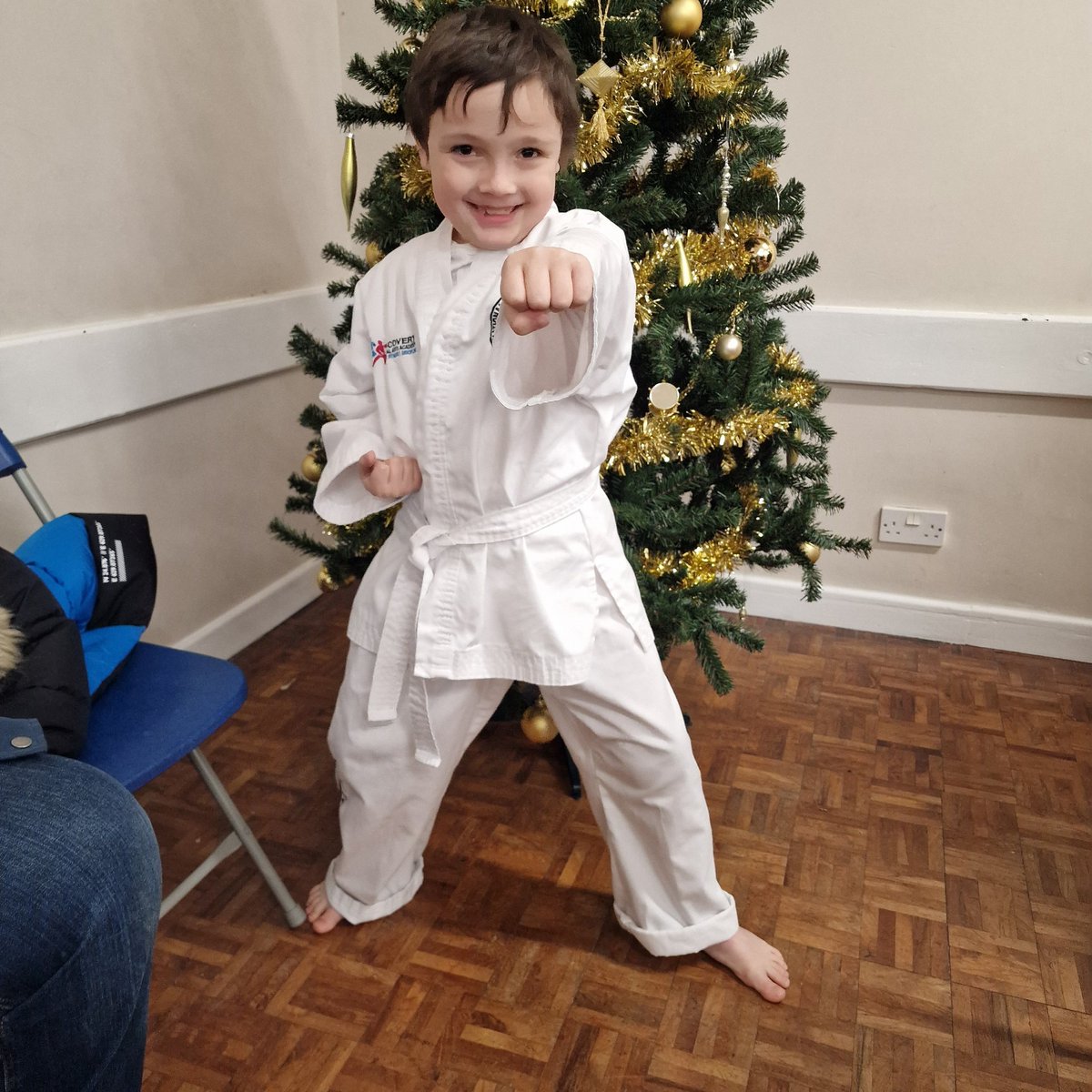 Proud of C putting maximum effort into his first belt grading today! On our way to see Santa before the choir performance later! <a href="/Mayflower_MCA/">Mayflower Academy</a> @JoanneLawsMCA