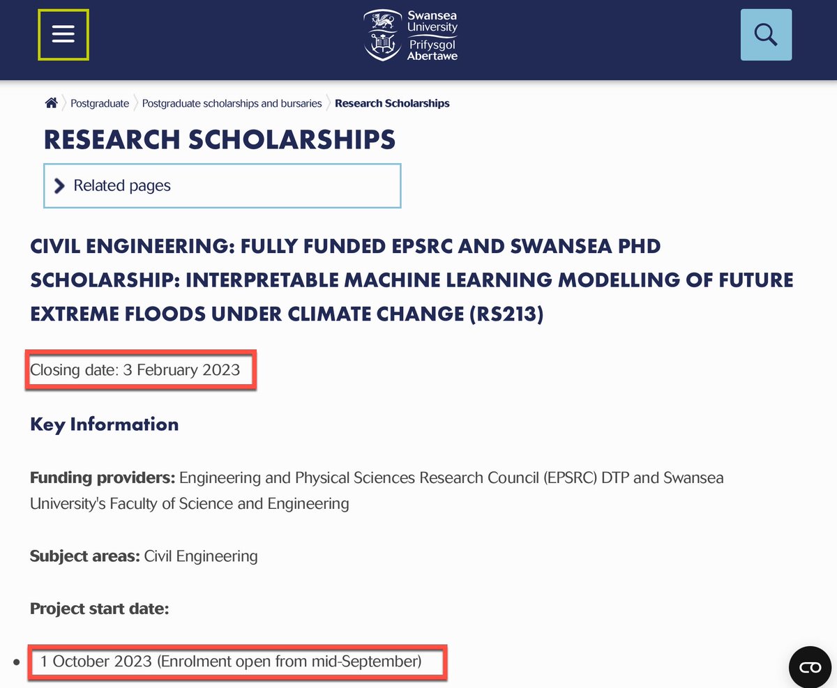 HydroinfoEU's tweet photo. Fully funded #PhD #Scholarship #hydrology #flooding Interpretable Machine Learning Modelling of Future Extreme Floods under Climate Change
Apply 👇 by Feb 3, 2023
https://t.co/FNZ3ppY3od https://t.co/07Jq7MVnN3