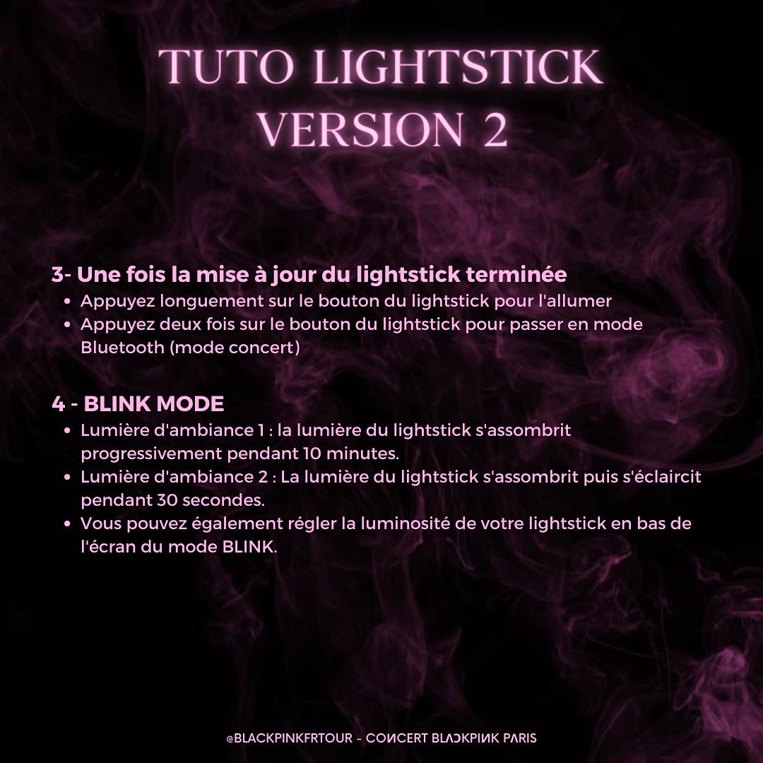 BLACKPINKFRTOUR's tweet photo. — TUTO LIGHTSTICK — 

BLINKs, voici le tuto pour faire fonctionner votre lightstick ver2 correctement 🤗

Lisez attentivement les instructions de la FAQ qui contiennent des informations importantes ! https://t.co/zNVmxzhpxU