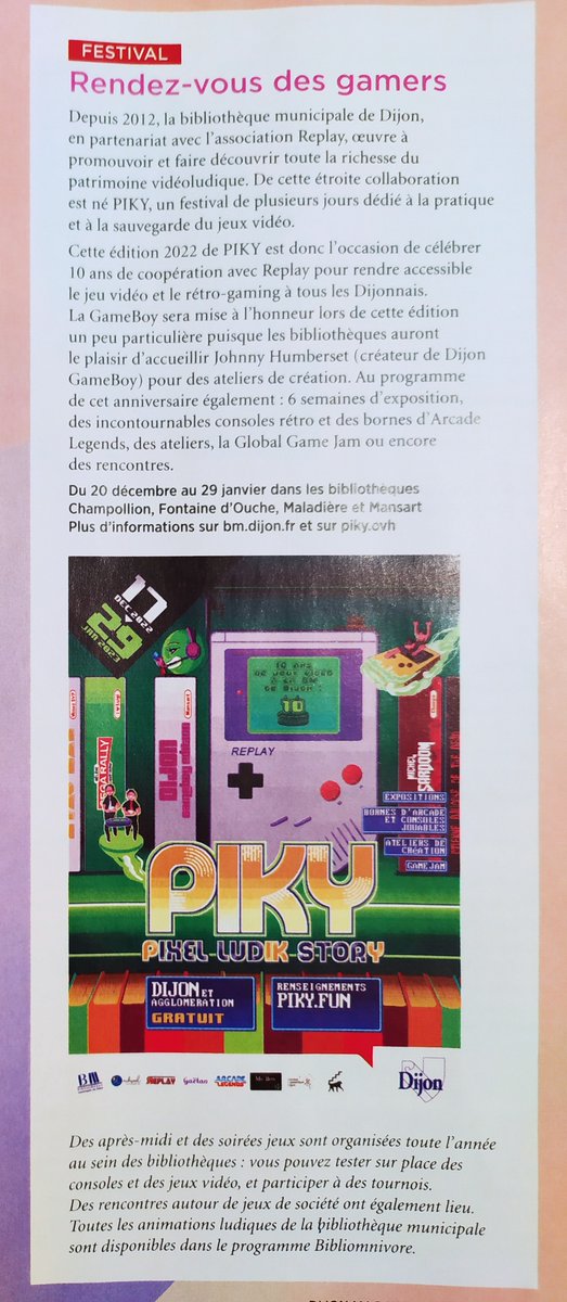 johndostudio's tweet photo. J'ai été spectateur des expositions #Piky depuis mon arrivé à @dijon ! Pour cette 10ème édition, je vais participer 🤩.
En effet 3 ateliers pour enfants, de créations de jeu sur #GameBoy  sont prévus dans les bibliothèques. Places limitées sur inscription, donc dépêchez-vous 🤗 https://t.co/VWKiq4jG7a