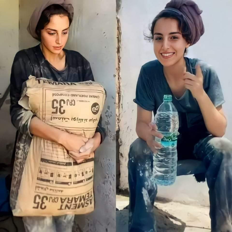 شابة مغربية تدعى "سلمى" تساعد والدها المُسنّ في أعمال البناء ..♥️🇲🇦