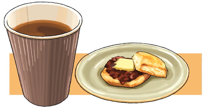 今夜は食べ物作画作業ですあんバター大好き 