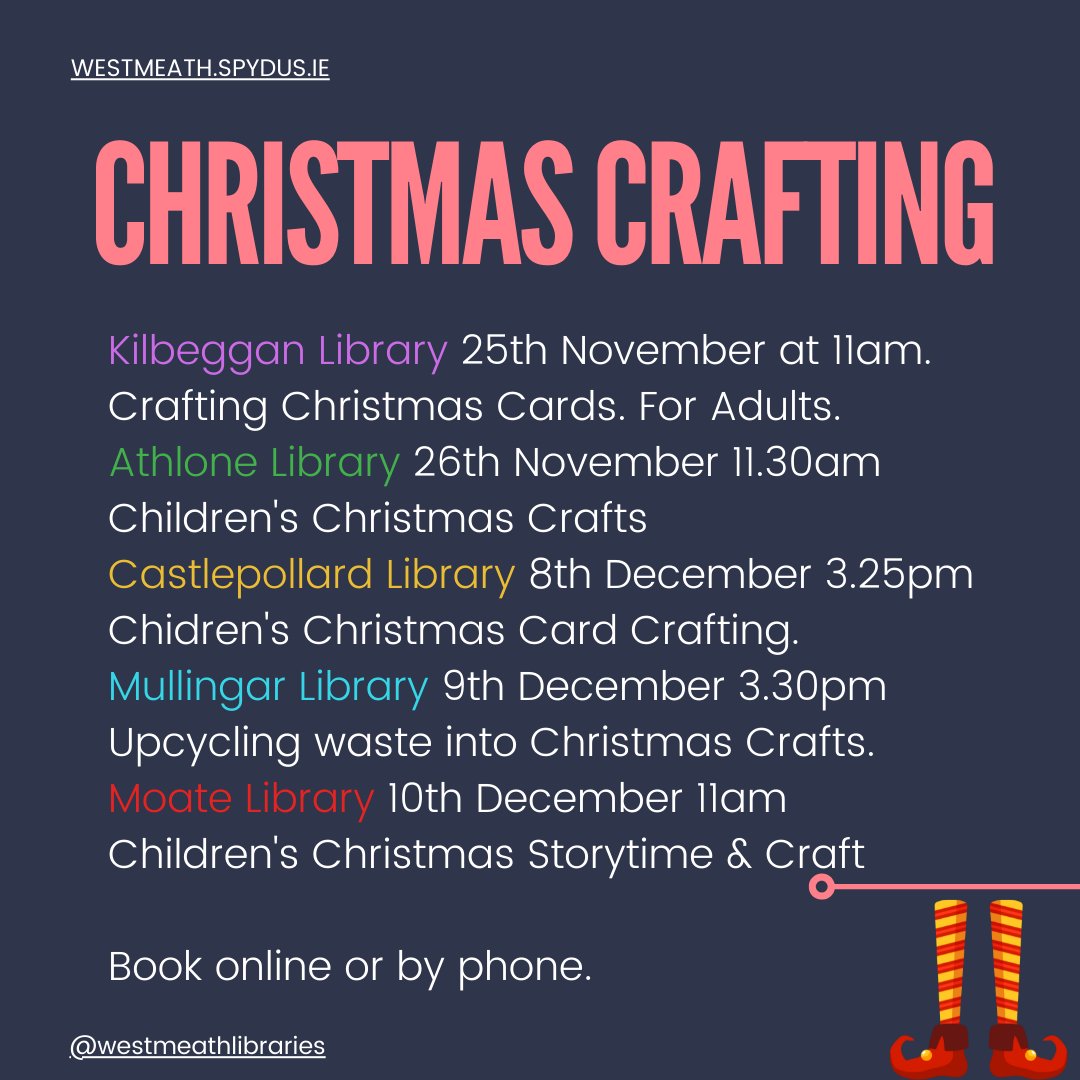 whcclibrary's tweet image. So much happening at your local library this festive season.  Why not drop into your local library, phone or go online to westmeath.spydus.ie to see what&apos;s happening at your local library? #festiveseason #christmaslibrary #locallibrary