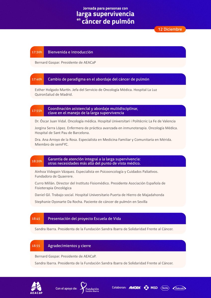 AEACaP's tweet photo. 🔵🫁 @AEACaP, con el apoyo de @fundacionsi, organiza la ‘Jornada para personas con larga supervivencia en #cáncerdepulmón’

🗓️ 12/12
🕓 17.30h

➡️ Contará con profesionales expertos de los temas que se tratarán

ℹ️ ¿Quieres saber más? 

❗️Inscríbete en 👉https://t.co/I2rtApIMkM https://t.co/R3qlELDHbo