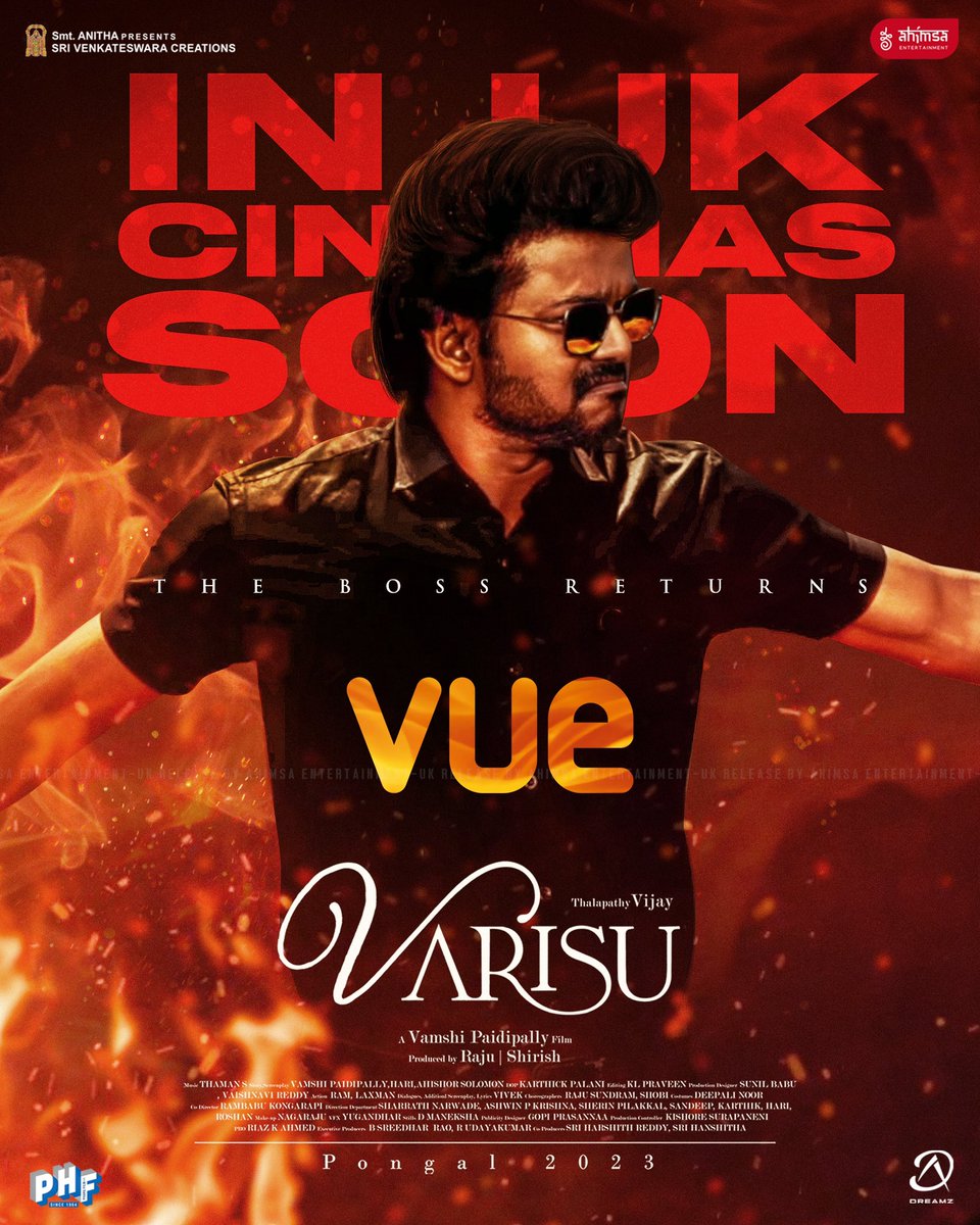 ahimsafilms's tweet photo. Attention all #ThalapathyVijay fans. The highly anticipated #Varisu will also be playing at your favourite @vuecinemas 😘

Mark your calendars and get ready to experience the celebrations! 🥳

UK release by #AhimsaEntertainment 🔥 https://t.co/zfctYkQK6u