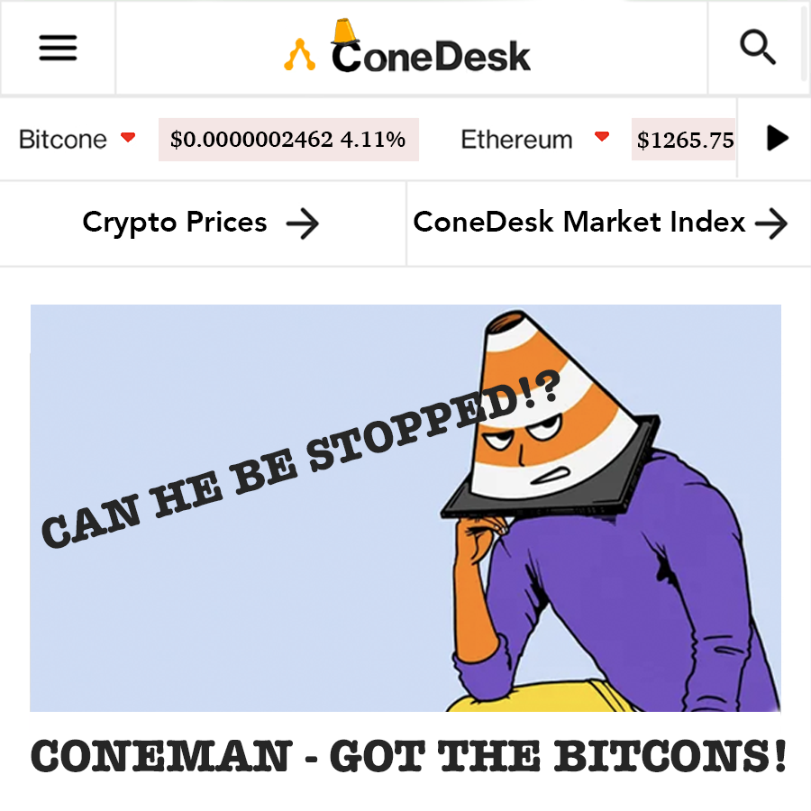conemannft's tweet photo. New @ConeDesk just in!🗞️
Coneman made it front page, stay tuned to see what he's up to!!!
#Bitcones #Coneman https://t.co/jkeHaucxN0