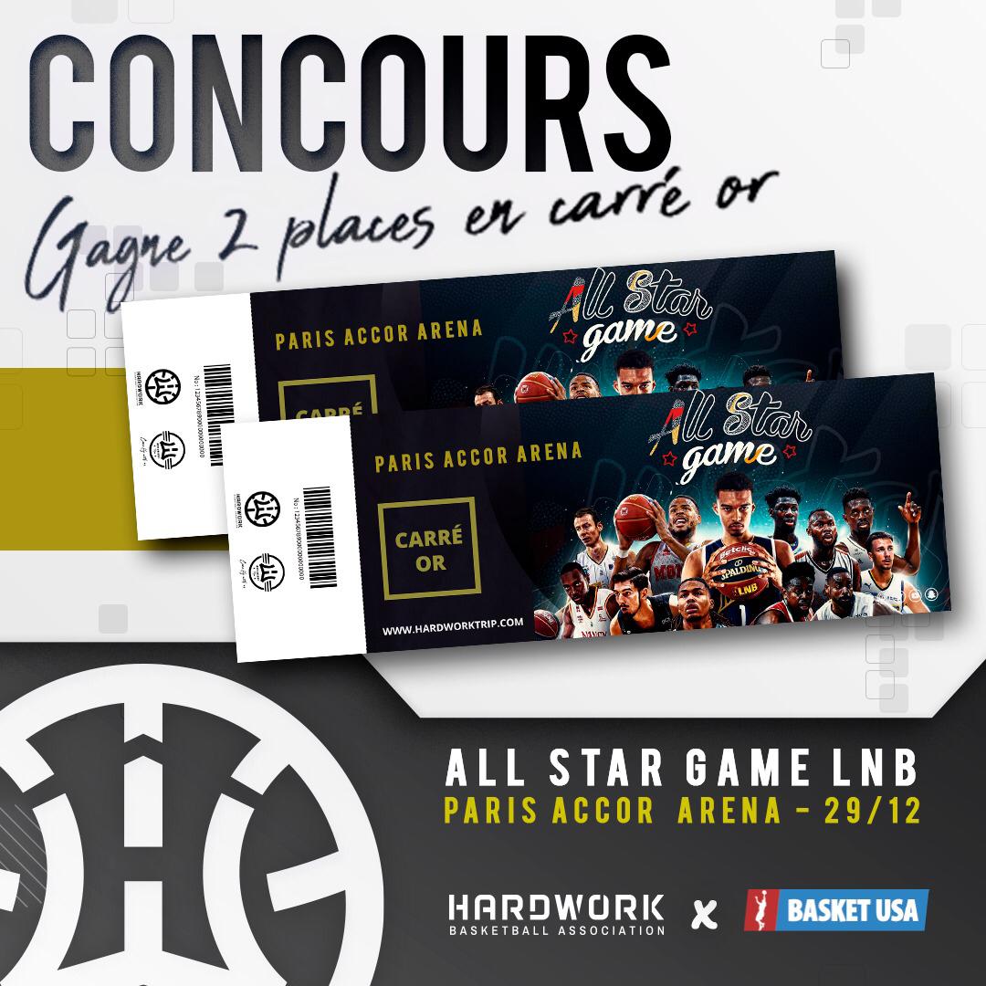 🚨 𝐂𝐎𝐍𝐂𝐎𝐔𝐑𝐒 🚨

Gagne 2 places en CARRÉ OR pour voir jouer Victor Wembanyama et les meilleurs joueurs du championnat de France, lors du All-Star Game LNB (29/12).

✅ Pour participer :
— RT ce tweet,
— Follow @BasketUSA + @Hardwork_Asso.

🗳️ Tirage au sort le 𝟏𝟕/𝟏𝟐.
