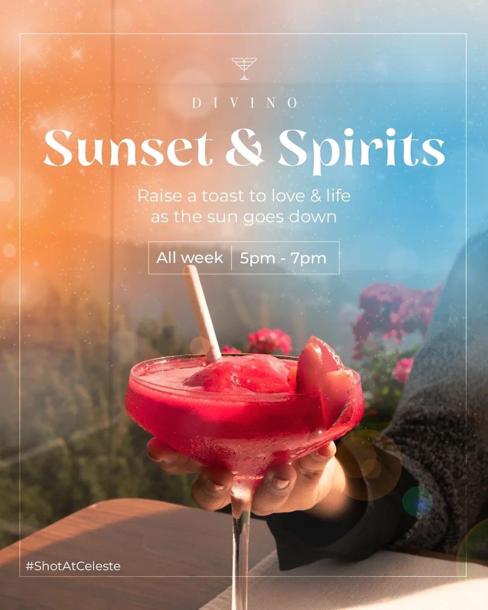 SikandDipali's tweet photo. Lift your spirits high as the sun goes down.🍹🌄
Relish our Sundowner Specials all week and give yourself the rejuvenation you need.✨ @MindEscapesClub
#mindescapes #celeste #ooty #ootydiaries #coonoor #hillstation #hillstationsofindia #hills https://t.co/6HvKnZGogD