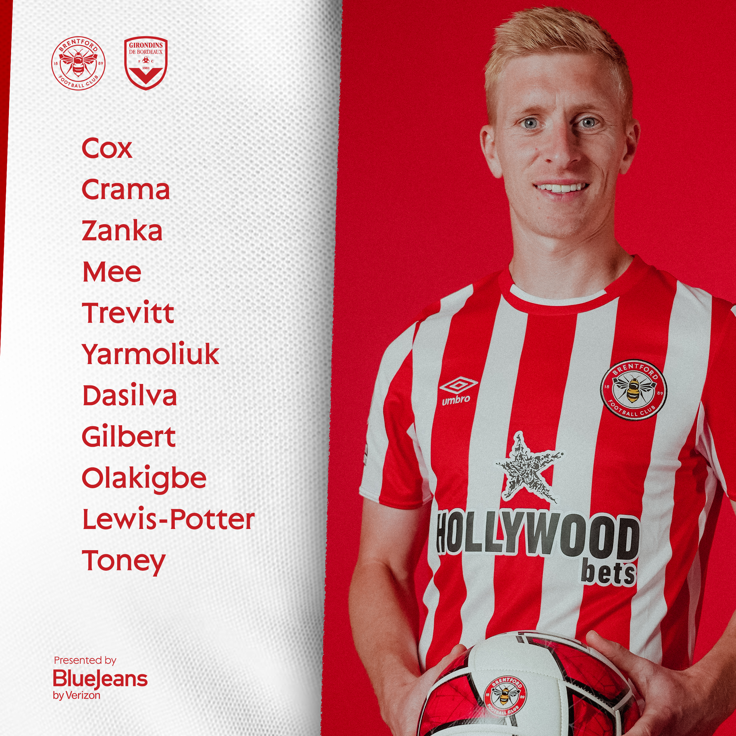 Brentford's first half line-up against Bordeaux