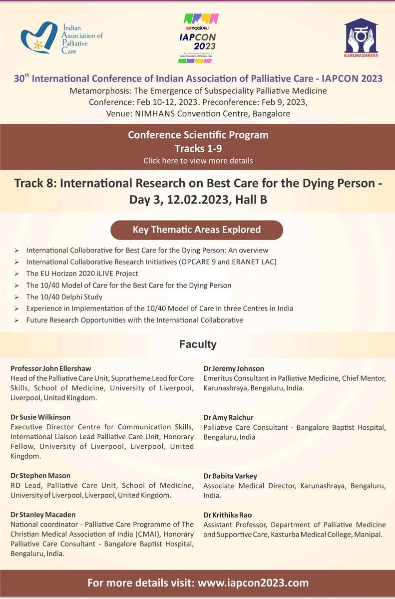#IAPCON2023 #Bengaluru #India 
February 10-12 2023. Do you want to know more about international research on End of Life Care. Learn from the experts. Exclusive track on Research in End of Life Care. To know more or register visit iapcon2023.com
