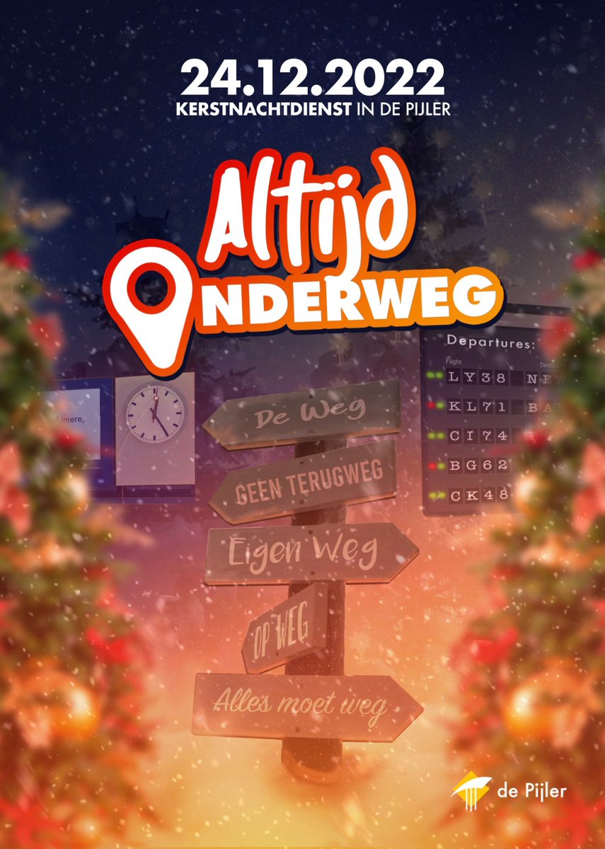 DePijler's tweet photo. Altijd onderweg is het thema van onze kerstnachtdienst. Neem op kerstavond 24 december de afslag naar de Pijler, vier de geboorte van Jezus en leer meer over de weg naar jouw bestemming! Kom om 19u, 21u of 23u en kom na afloop naar ons Grand Café. #kerst https://t.co/fznESOlogs https://t.co/HVOxco754w