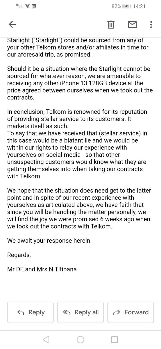 Amber_Jad3's tweet photo. I’d say email correspondence, but we’ve received no response @TelkomZA https://t.co/vnkgdpmSx3