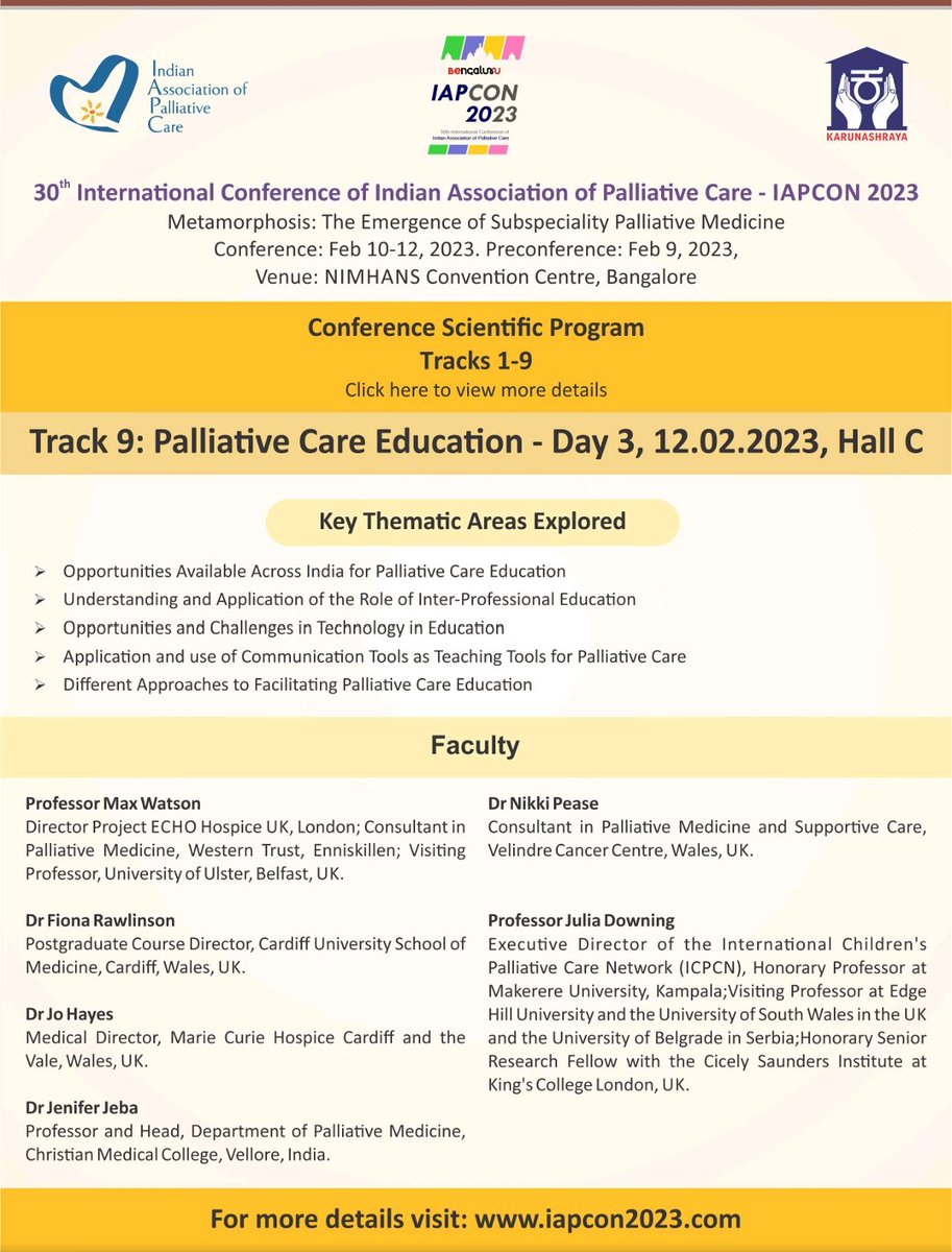 #IAPCON2023 #Bengaluru #India 
February 10-12 2023. Do you want to know more about Palliative Care  Education Strategies. Learn from the experts. Exclusive track on Palliative Care Education. To know more or register visit iapcon2023.com