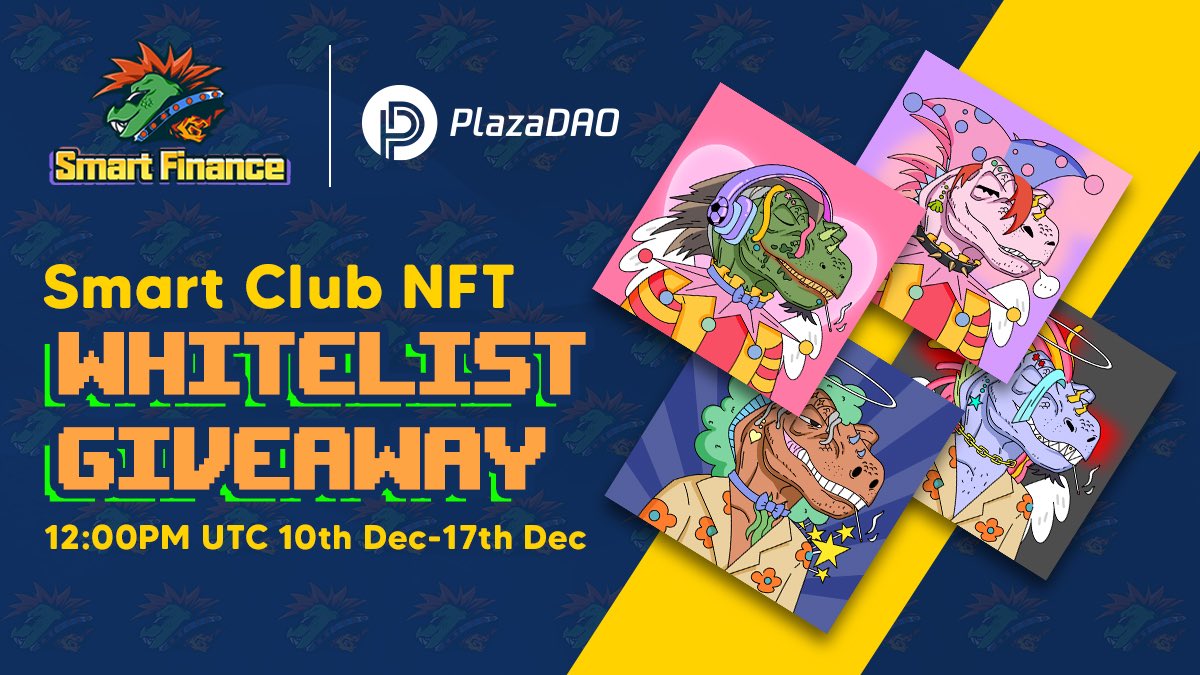 💫In partnership with <a href="/PlazaDAO/">PlazaDAO</a>, we are hosting an NFT Whitelist #Giveaway!💫

Benefits of holding Smart Club NFT:
✅Join Dapp group chats to build team relationships
✅Get $SMART token airdrop
✅Get special product permissions 

👇Click here to claim:
gleam.io/competitions/t…