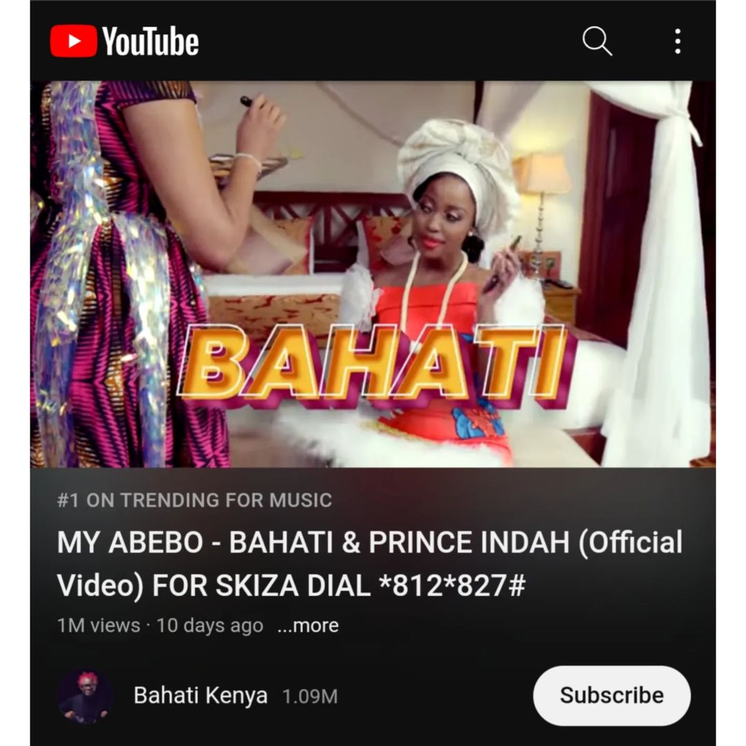 Diana_Bahati's tweet photo. BOOM 🔥 #BAHATIKENYA TO THE WORLD 🌍

#ABEBO TRENDING AT NO. 1 SINCE DAY 1 💃 A MILLION VIEWS... THANK YOU TEAM BAHATI 🥂🍾

👇👇👇👇

https://t.co/rRFEZnLo8N https://t.co/JHhijcZHZd