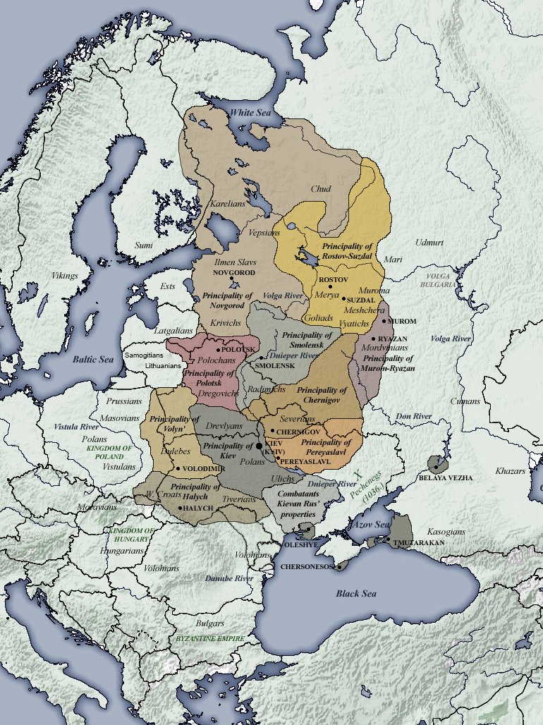 Rus' in 1054, taken from https://en.wikipedia.org/wiki/Kievan_Rus%27#/media/File:Principalities_of_Kievan_Rus'_(1054-1132).jpg