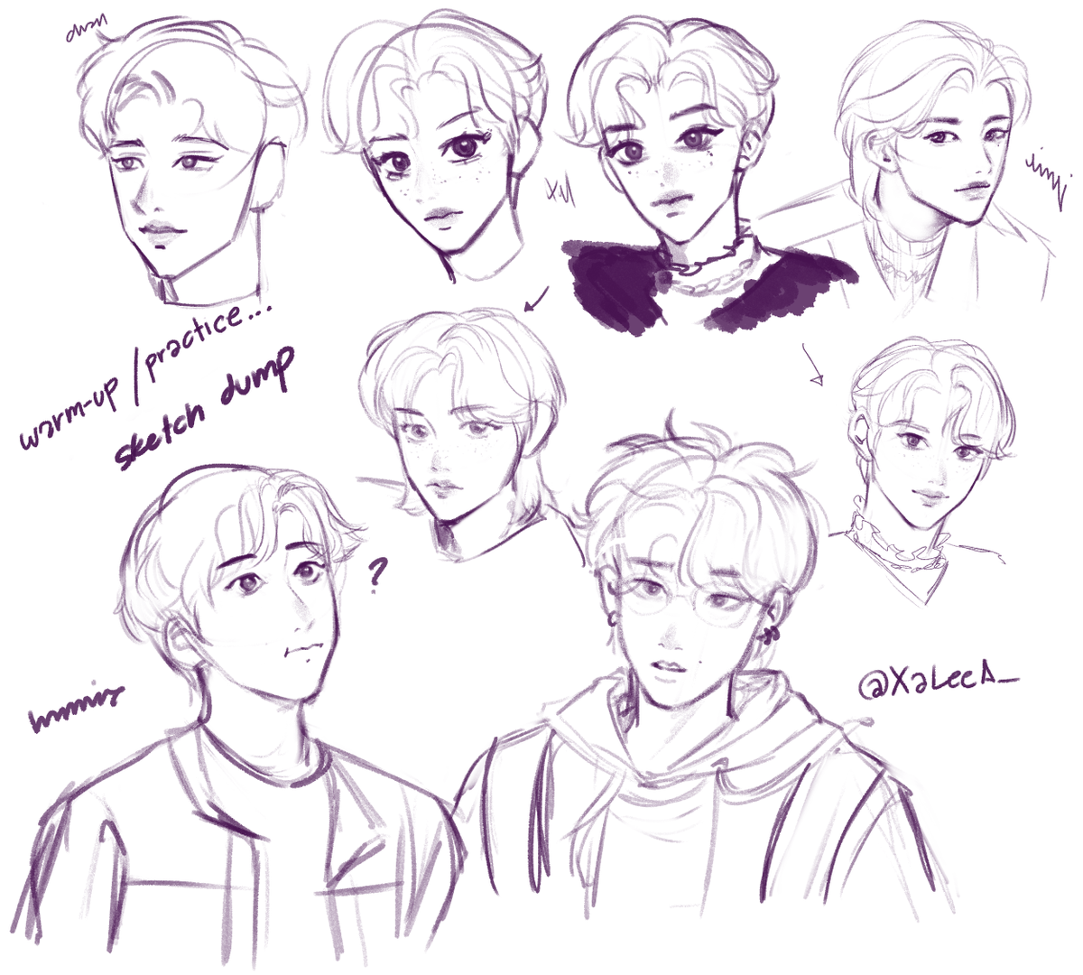 xaleea_'s tweet photo. another sketch dump fanart... of chan, felix, hyunjin, and  hannie... drew this before my latest sketches as a warmup so they look wonky... 

i think ill render that hannie with glasses one day.
#StrayKids https://t.co/IAyEeapZvL